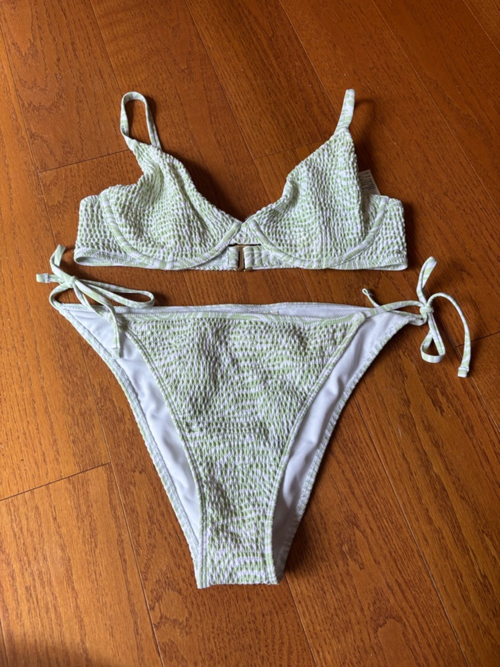 Hollister Light Green Textured Tie-Side Bikini Set